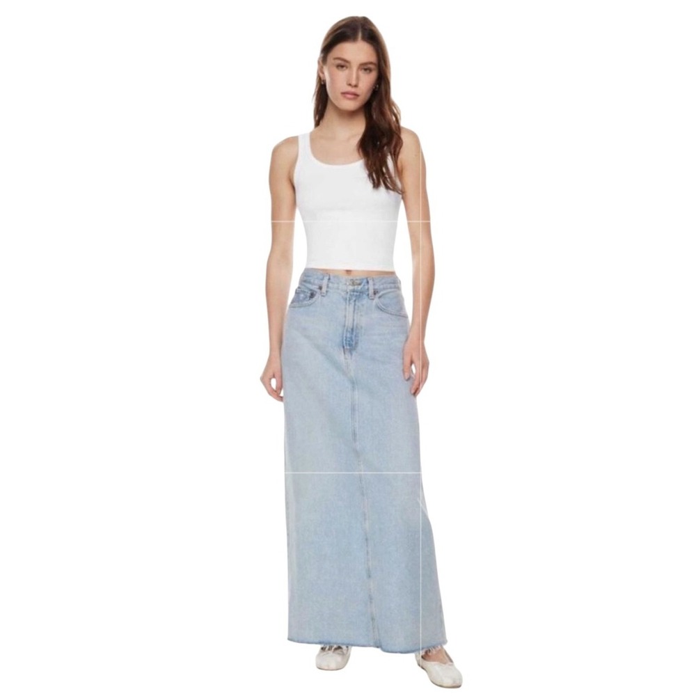 AGOLDE Women's Hilla Light Wash Denim Maxi Skirt Raw Hem Boho Western Size 25